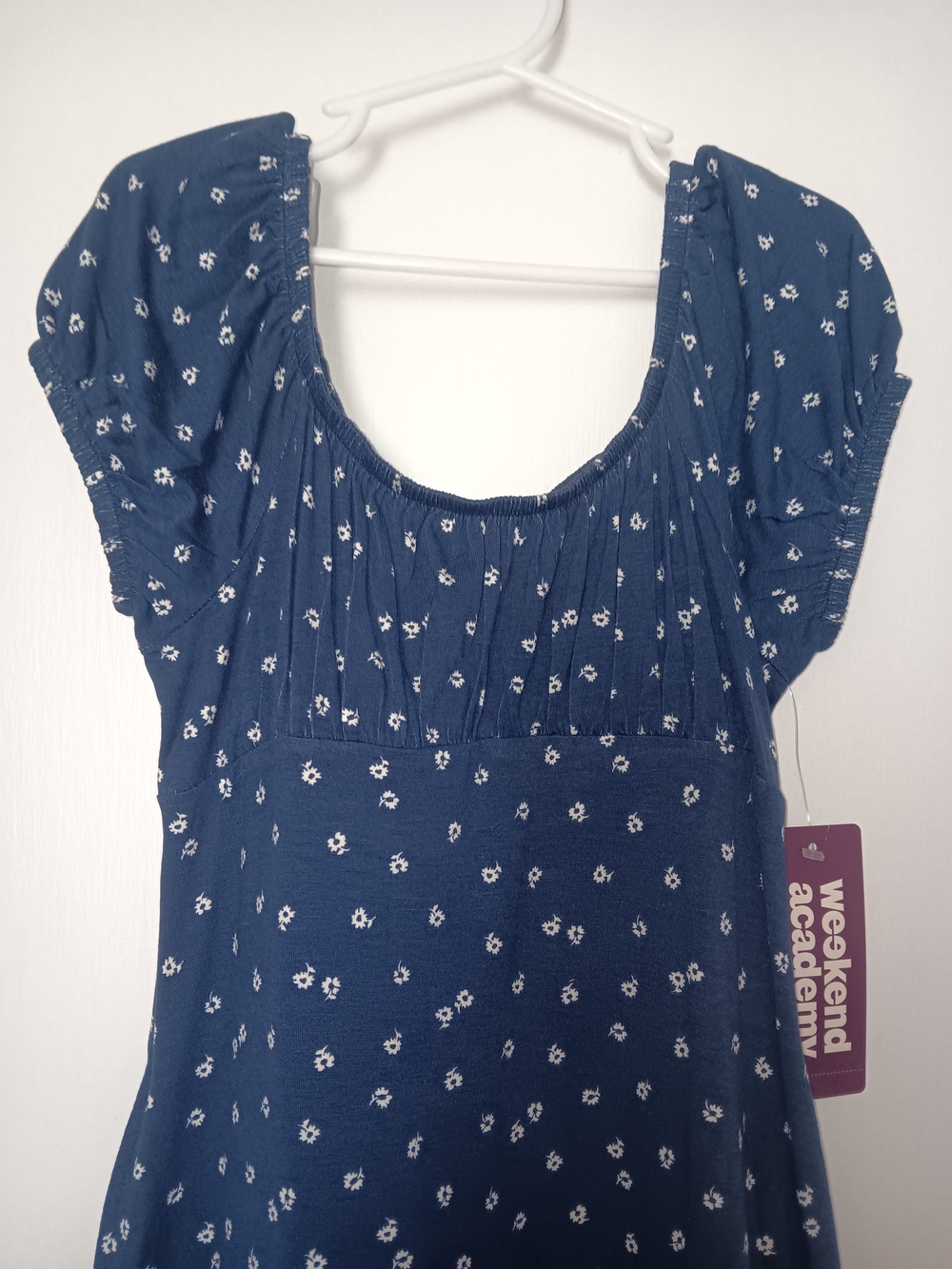 Weekend Academy Girls' Navy & White Floral Knit Peasant Dress with Pockets M (8) - Picture 3 of 10